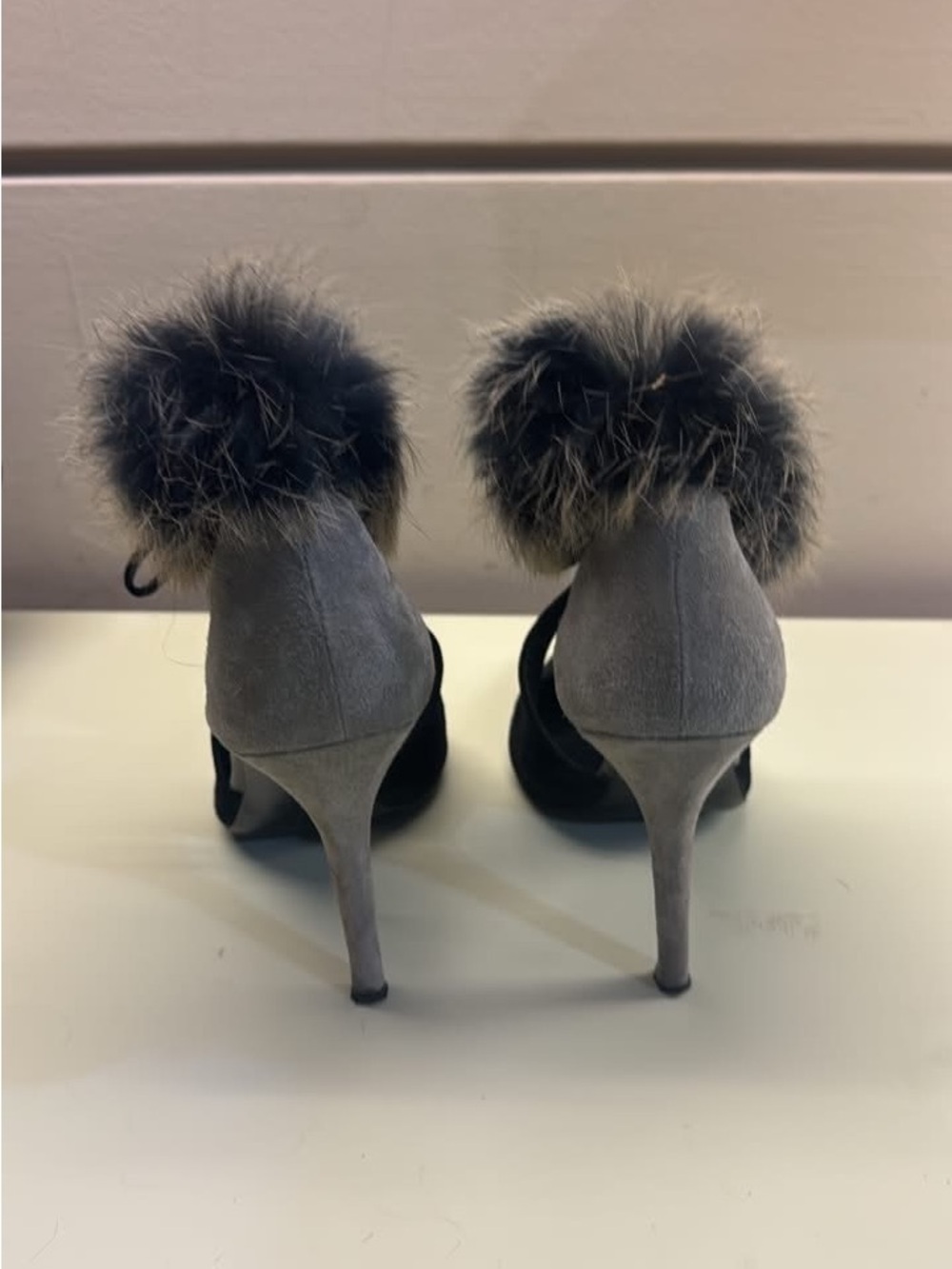 Made in Italy Women's Black Faux Fur suede Ankle Strap Pointed-Toe Heels - Picture 3 of 4